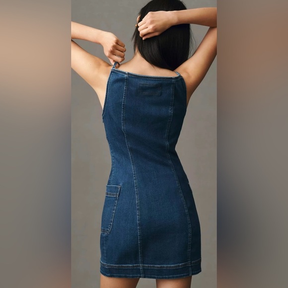 NWT Anthropologie Maeve High Square Neck Button Front Denim Mini Dress Sz large - Picture 3 of 14